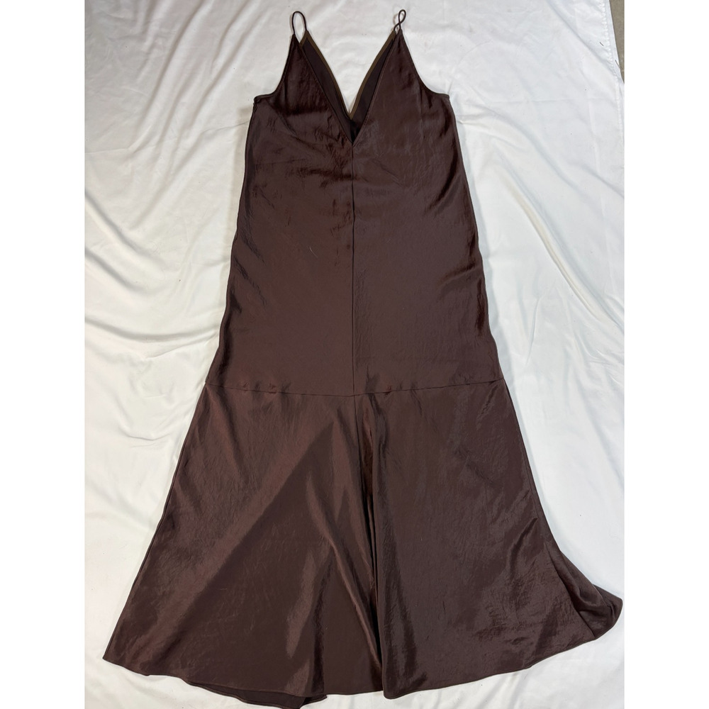 Madewell Brown Slip Dress Size 10 Midi Spaghetti Strap V Neck - Picture 12 of 16